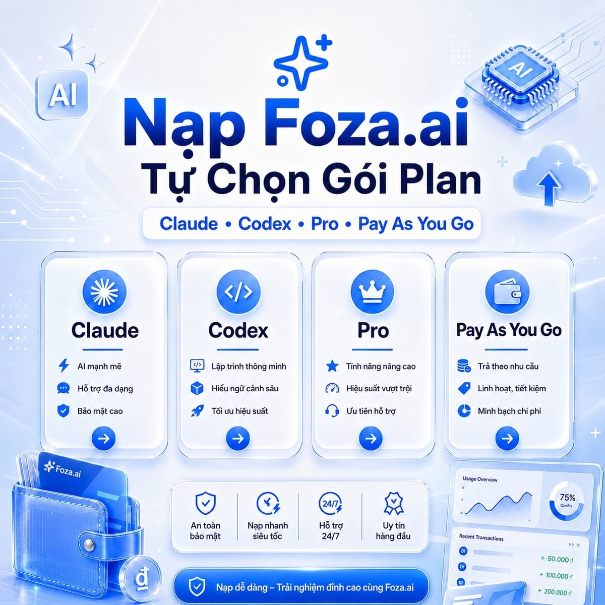 Nạp Foza.ai – Tự chọn Plan Claude, Codex, Pro & Pay-as-you-go